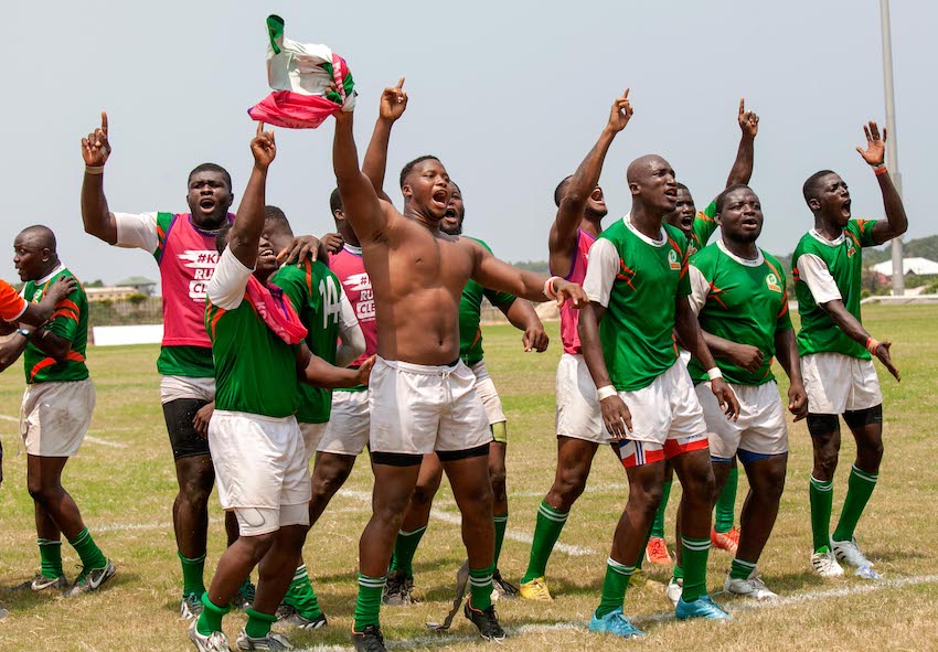 The team of Ivory Coast in jubilation after they became Champions of the inaugural WARS Men's XVs tournament hosted by Ghana Rugby