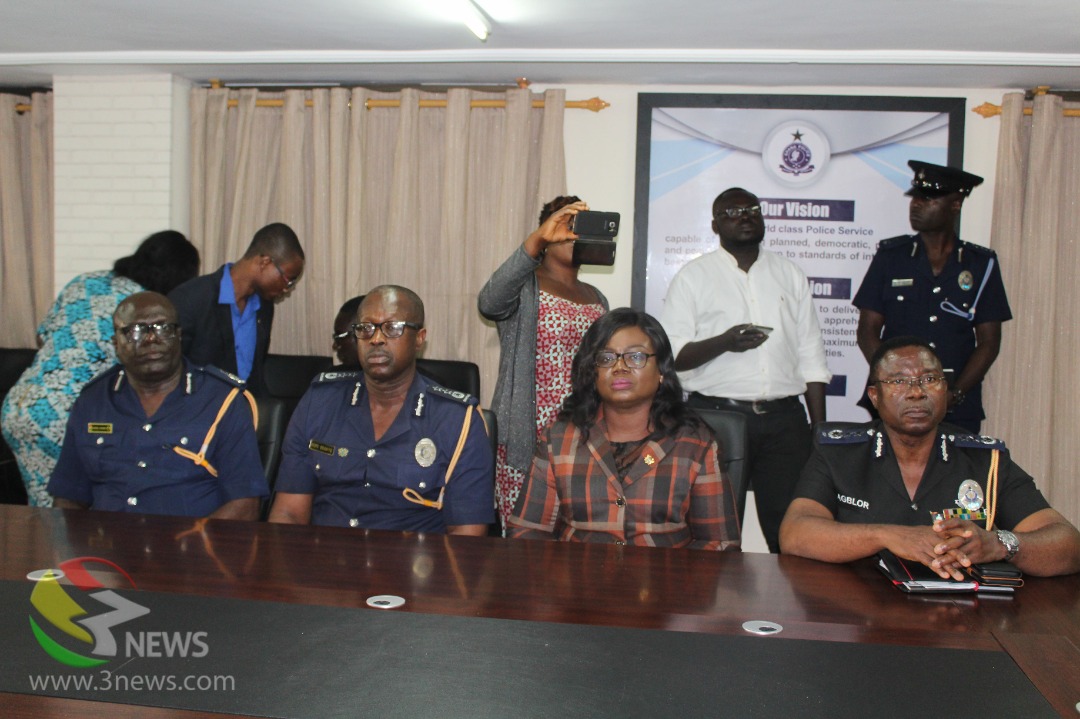 DCOP Tiwaa Addo Danquah (seated 2nd from right) was present when the Ag. IGP addressed the media on Monday