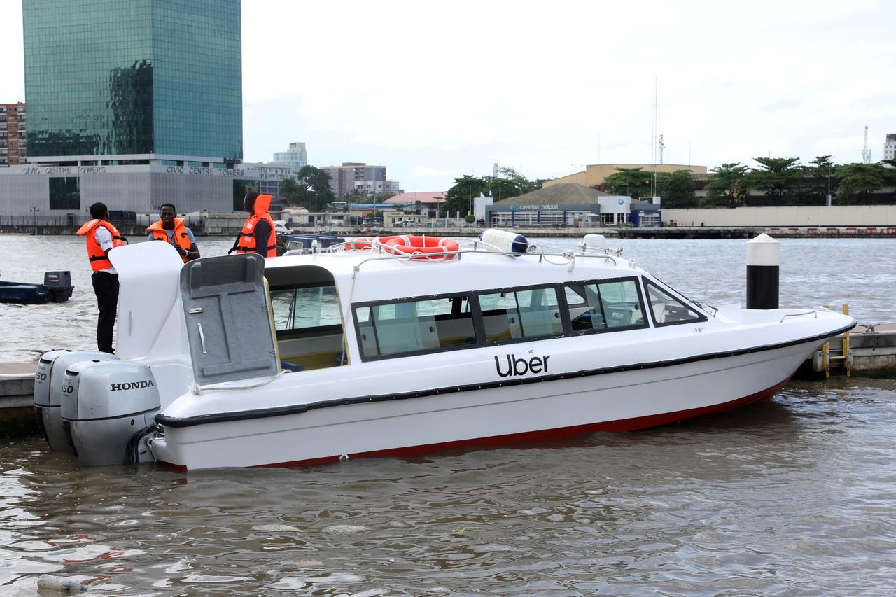A boat is seen at the five cowries terminal as Uber launches boat service in Lagos, Nigeria October 11, 2019. REUTERS/Temilade Adelaja